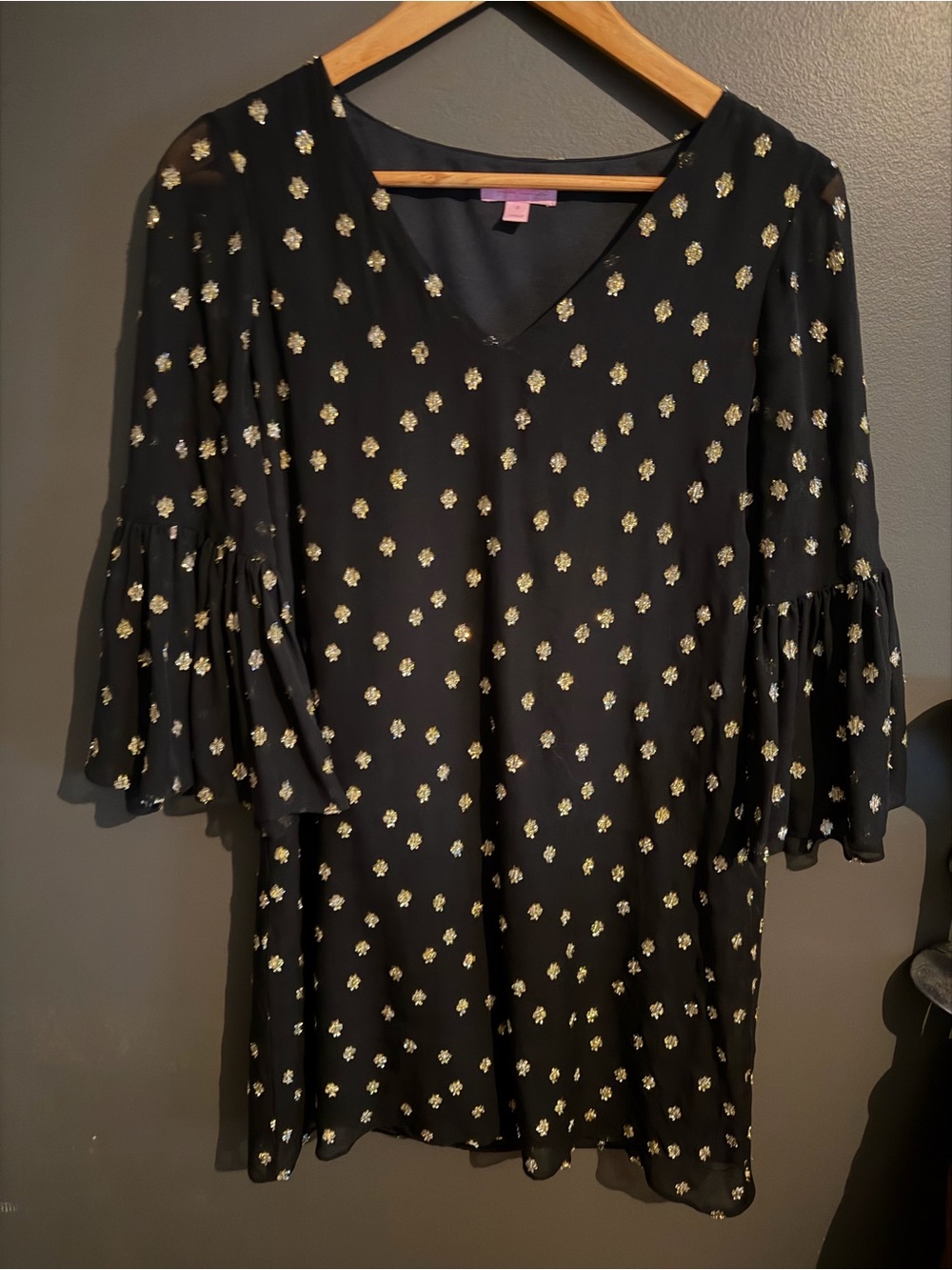 Lilly Pulitzer Black Dress with Gold Dot Print - Long Sleeve